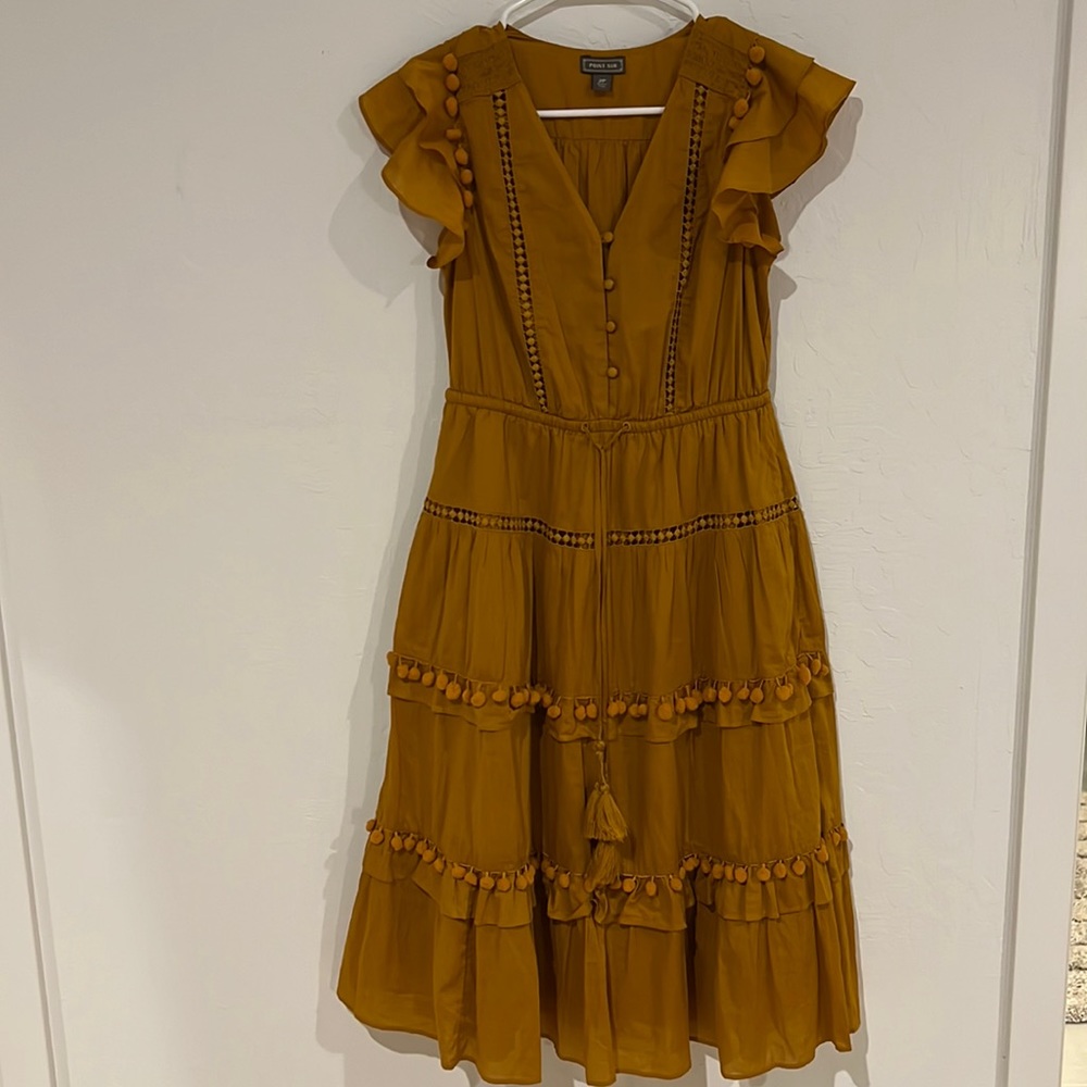J.Crew point sur Pom Pom mustard dress in 2P